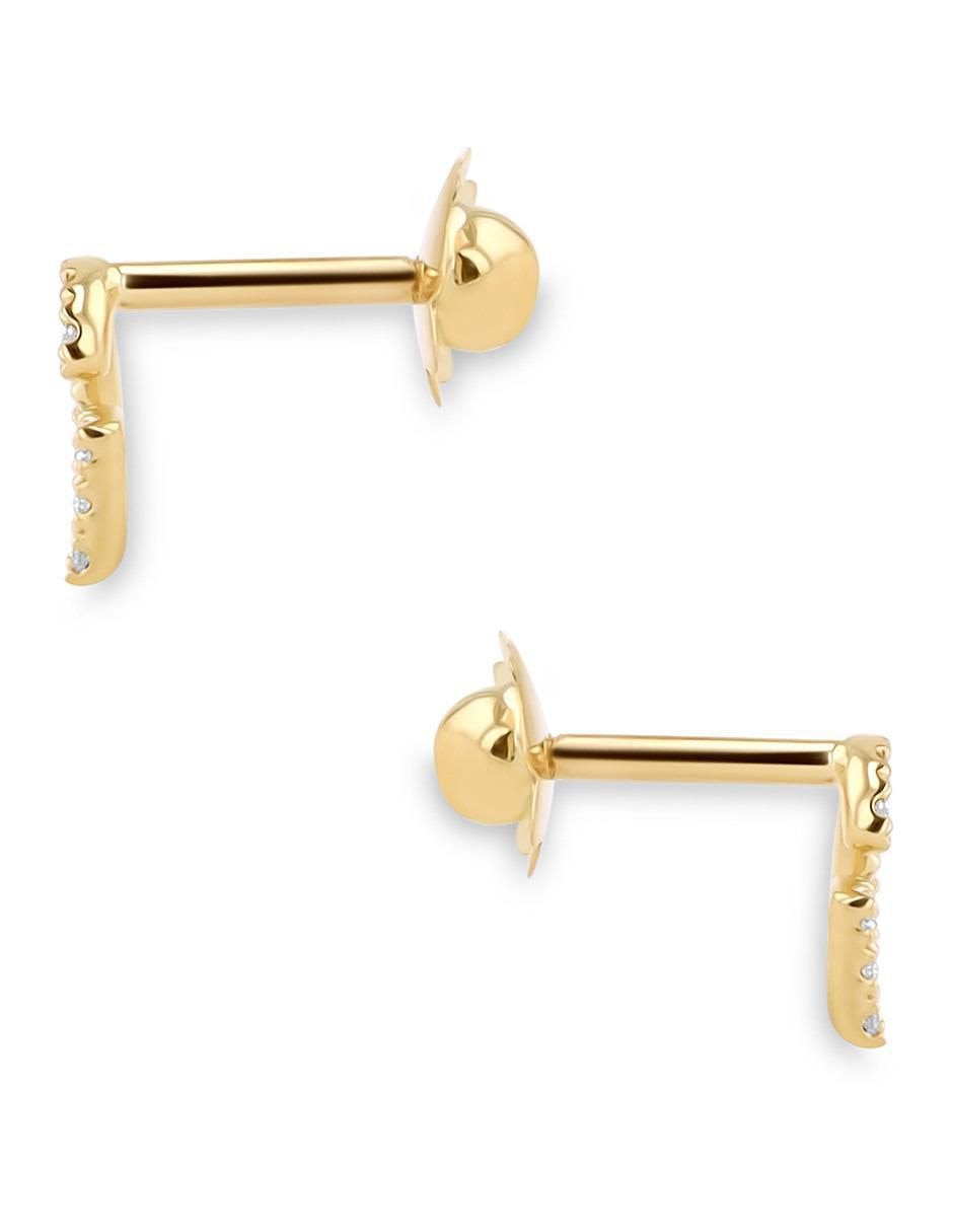 Broqueles de letra C de oro amarillo 14 K con acabado brillante diamante 3