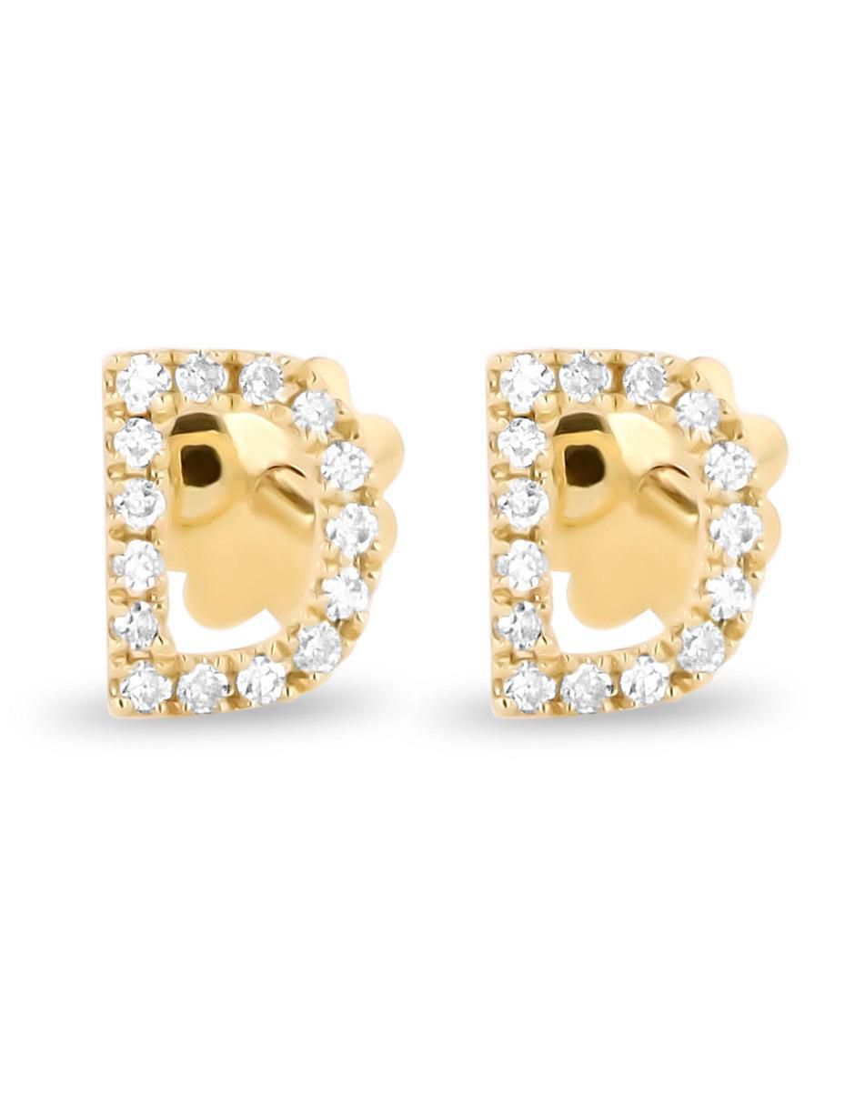 Broqueles de letra D de oro amarillo 14 K con acabado brillante diamante