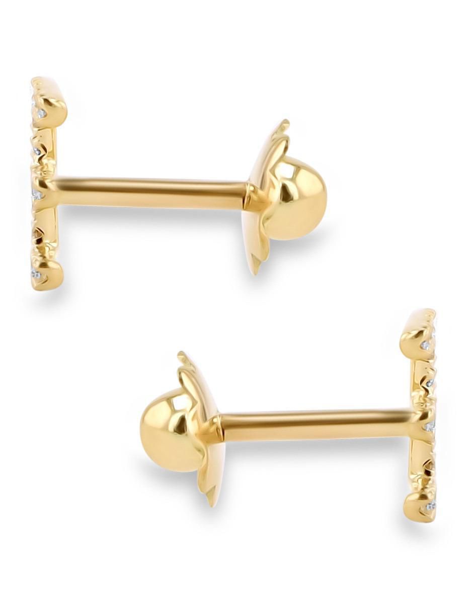 Broqueles de letra E de oro amarillo 14 K con acabado brillante diamante 3