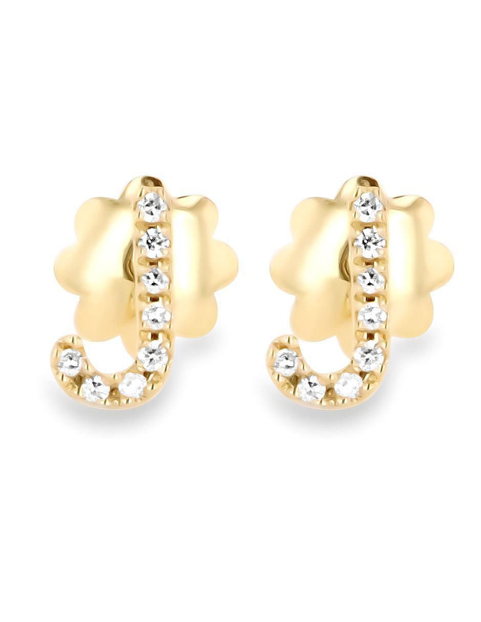 Broqueles de letra J de oro amarillo 14 K con acabado brillante diamante 1