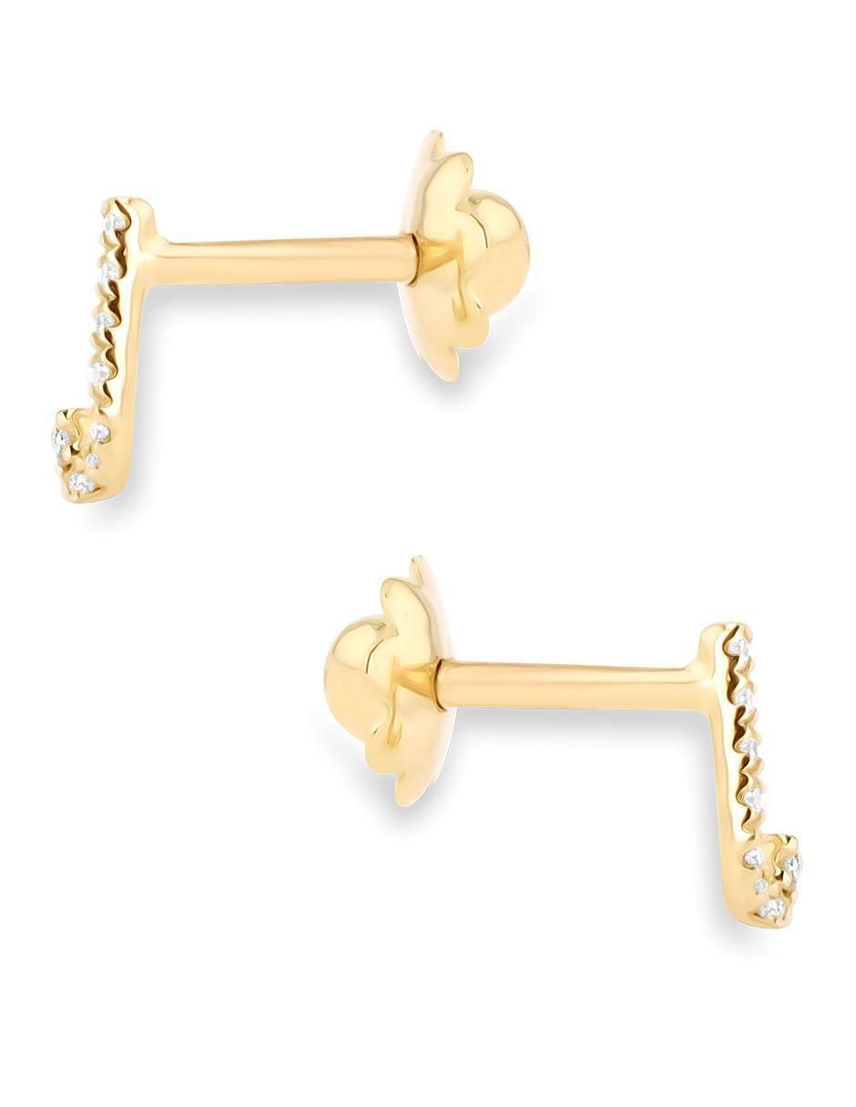Broqueles de letra J de oro amarillo 14 K con acabado brillante diamante 3