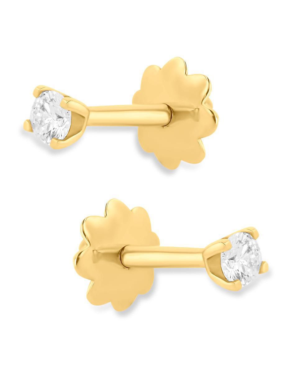 Broqueles de flor de oro amarillo 14 K con acabado brillante diamante 2