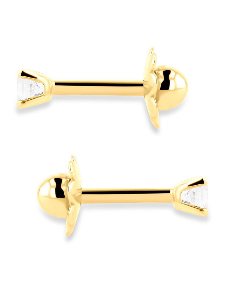 Broqueles de flor de oro amarillo 14 K con acabado brillante diamante 3