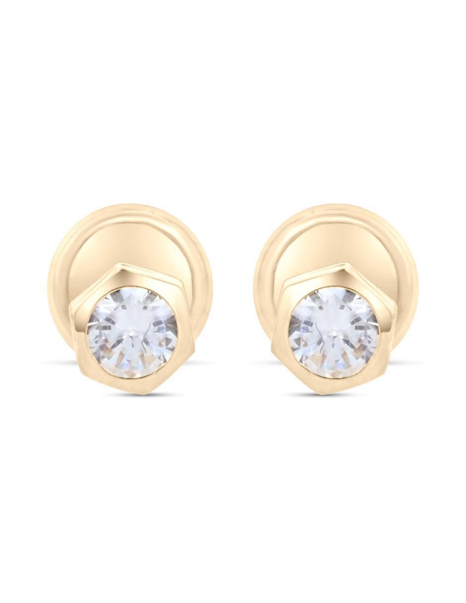Broqueles de oro amarillo 14 K con acabado brillante zirconia