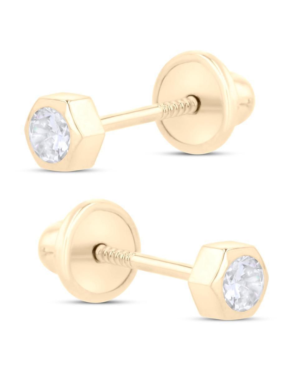 Broqueles de oro amarillo 14 K con acabado brillante zirconia 2