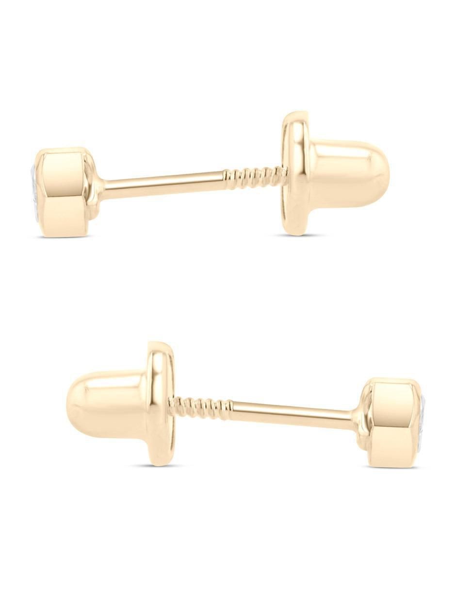 Broqueles de oro amarillo 14 K con acabado brillante zirconia 3