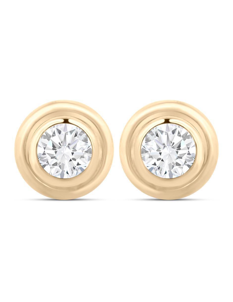 Broqueles circulares de oro amarillo 14 K con acabado brillante zirconia