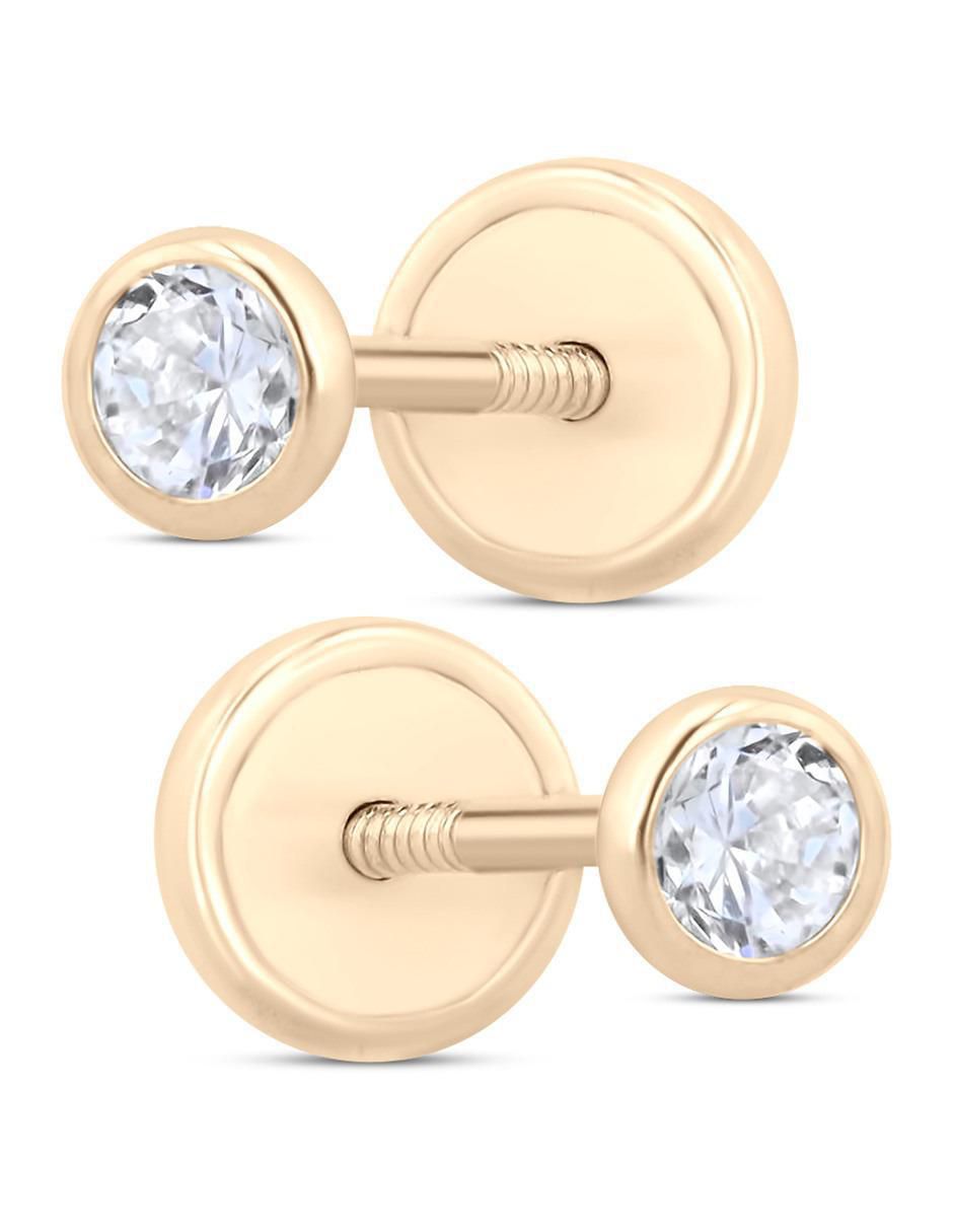 Broqueles circulares de oro amarillo 14 K con acabado brillante zirconia 2