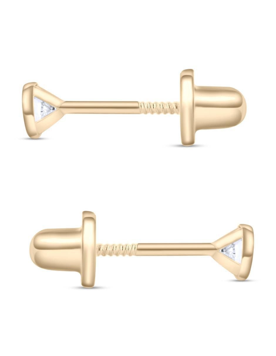 Broqueles circulares de oro amarillo 14 K con acabado brillante zirconia 3