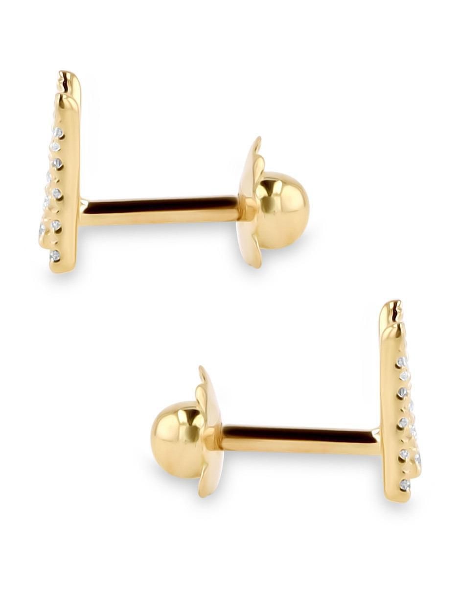 Broqueles de letra M de oro amarillo 14 K con acabado brillante diamante 3