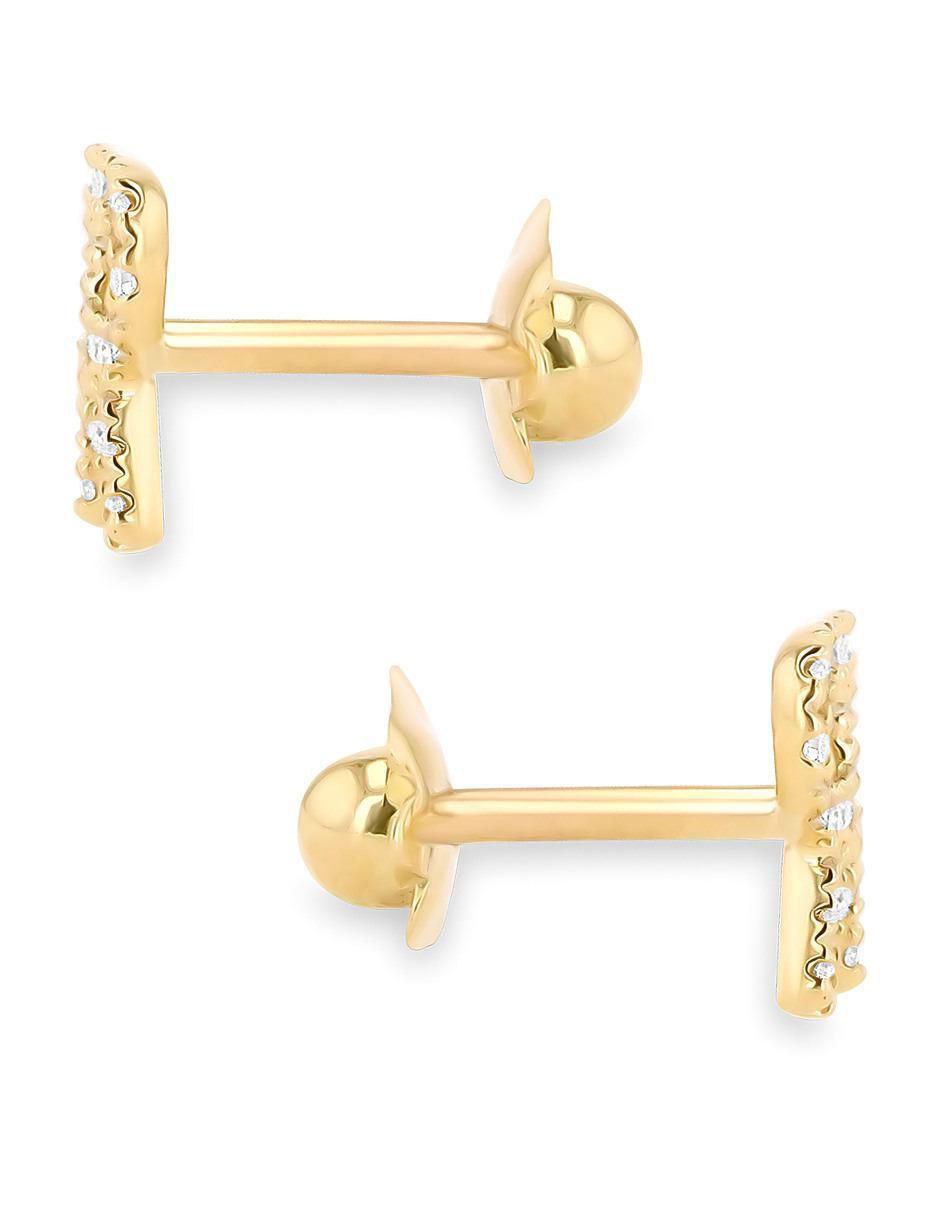 Broqueles de letra R de oro amarillo 14 K con acabado brillante diamante 4