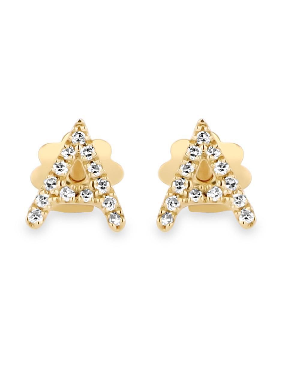 Broqueles de letra A de oro amarillo 14 K con acabado brillante diamante Broqueles de letra A de oro amarillo 14 K con acabado brillante diamante