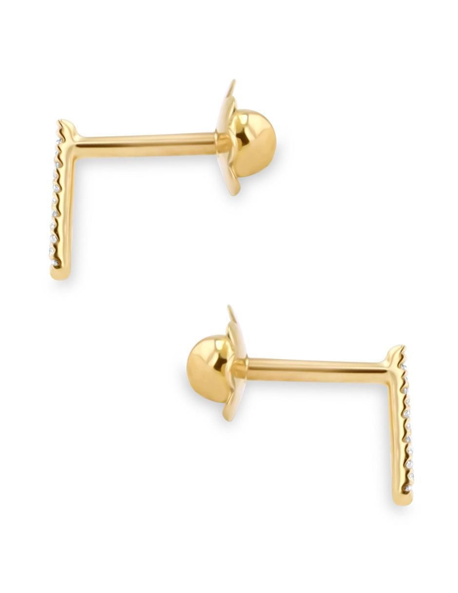 Broqueles de letra A de oro amarillo 14 K con acabado brillante diamante 3