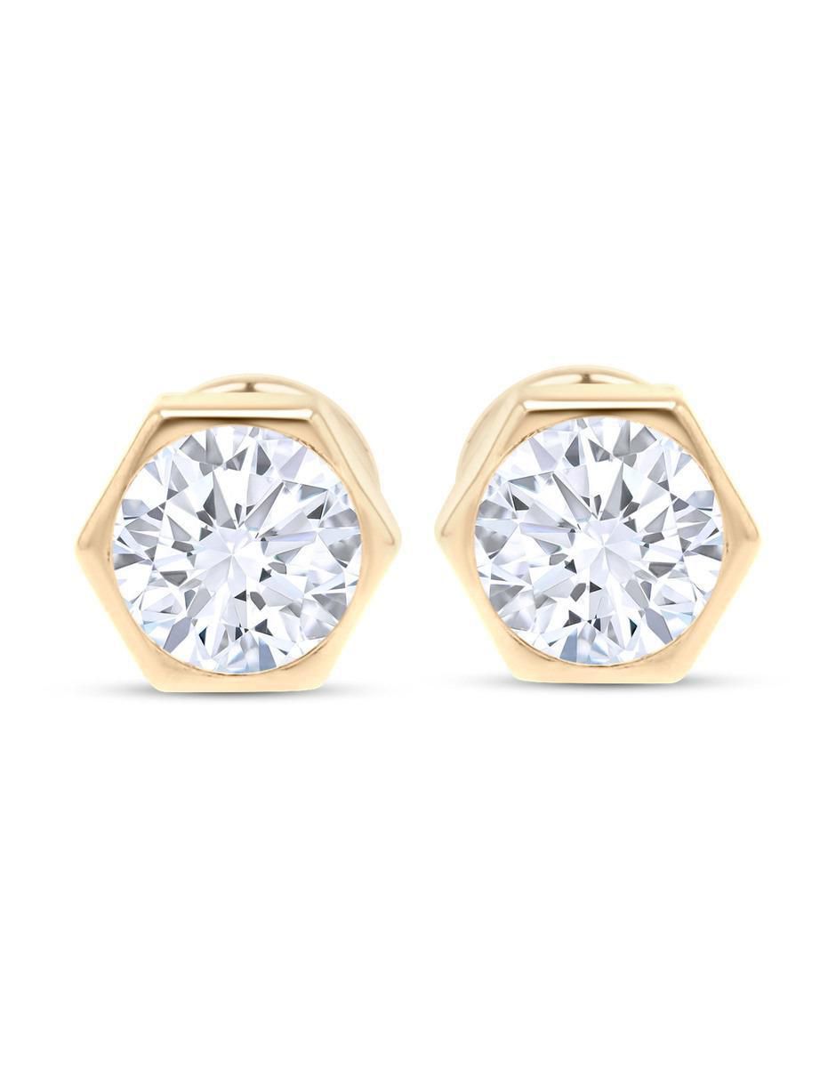Broqueles de oro amarillo 14 K con acabado brillante zirconia