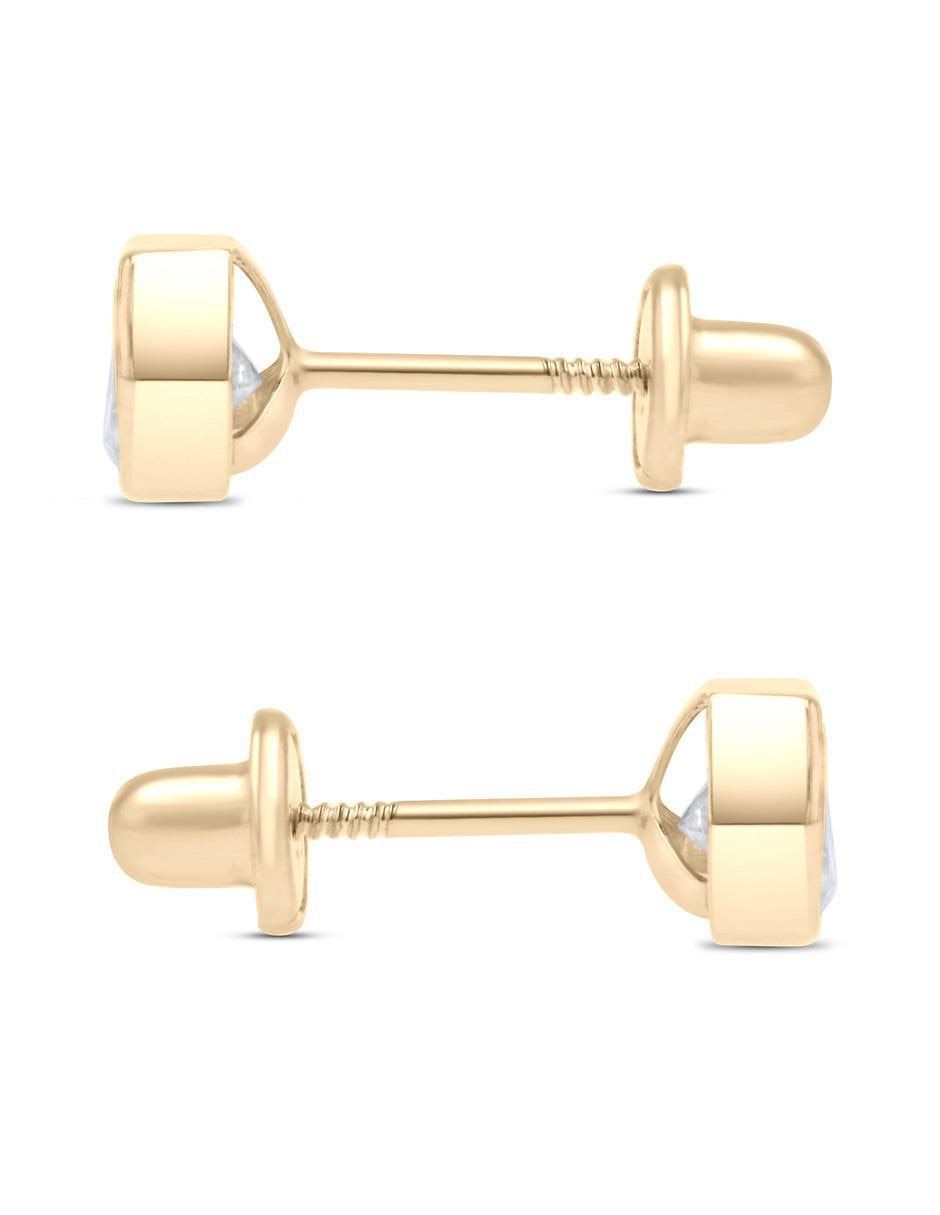 Broqueles de oro amarillo 14 K con acabado brillante zirconia 3