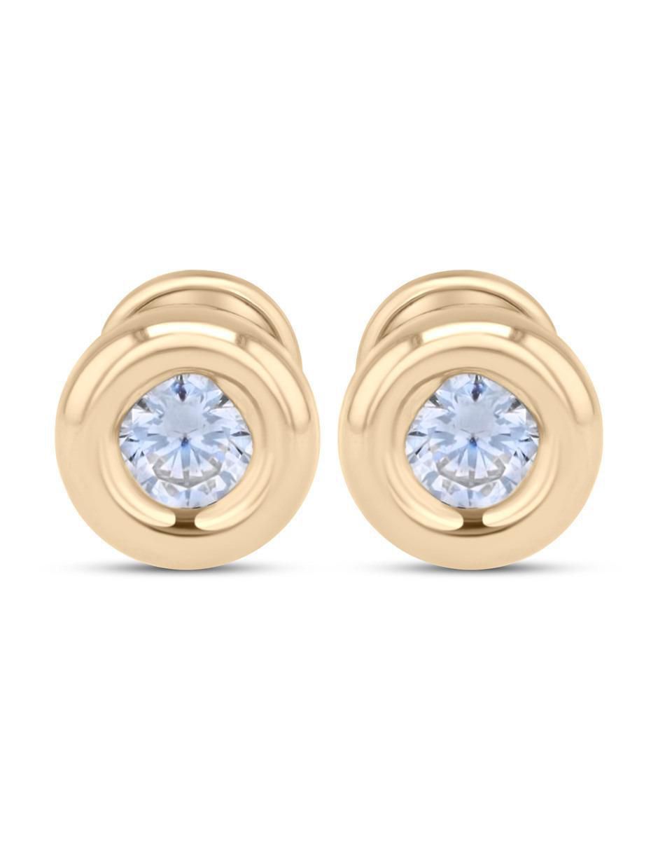 Broqueles circulares de oro amarillo 14 K con acabado brillante zirconia