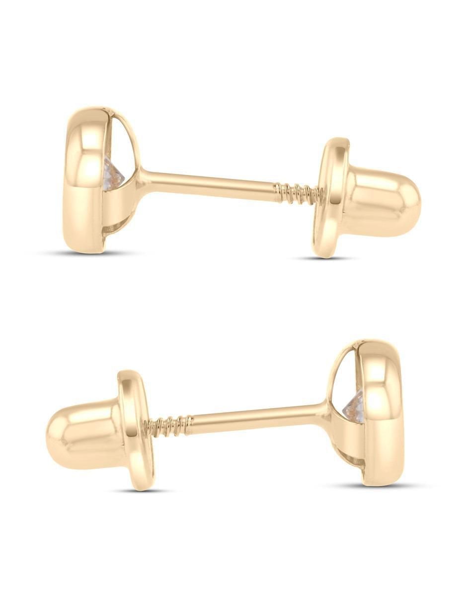 Broqueles circulares de oro amarillo 14 K con acabado brillante zirconia 3