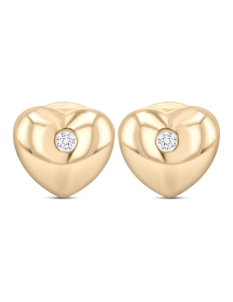 Broqueles de corazón de oro amarillo 14 K con acabado brillante zirconia