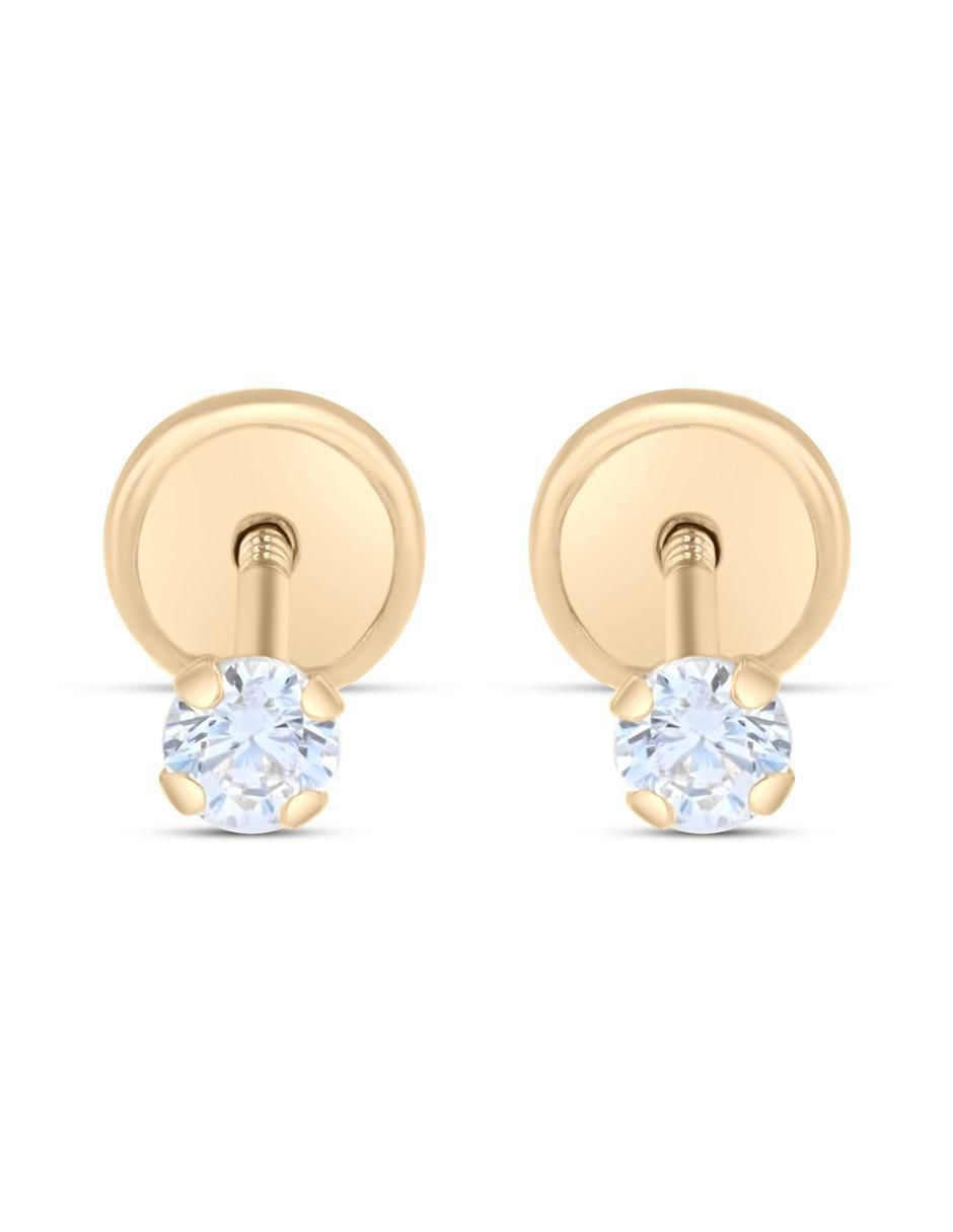 Broqueles circulares de oro amarillo 14 K con acabado brillante zirconia