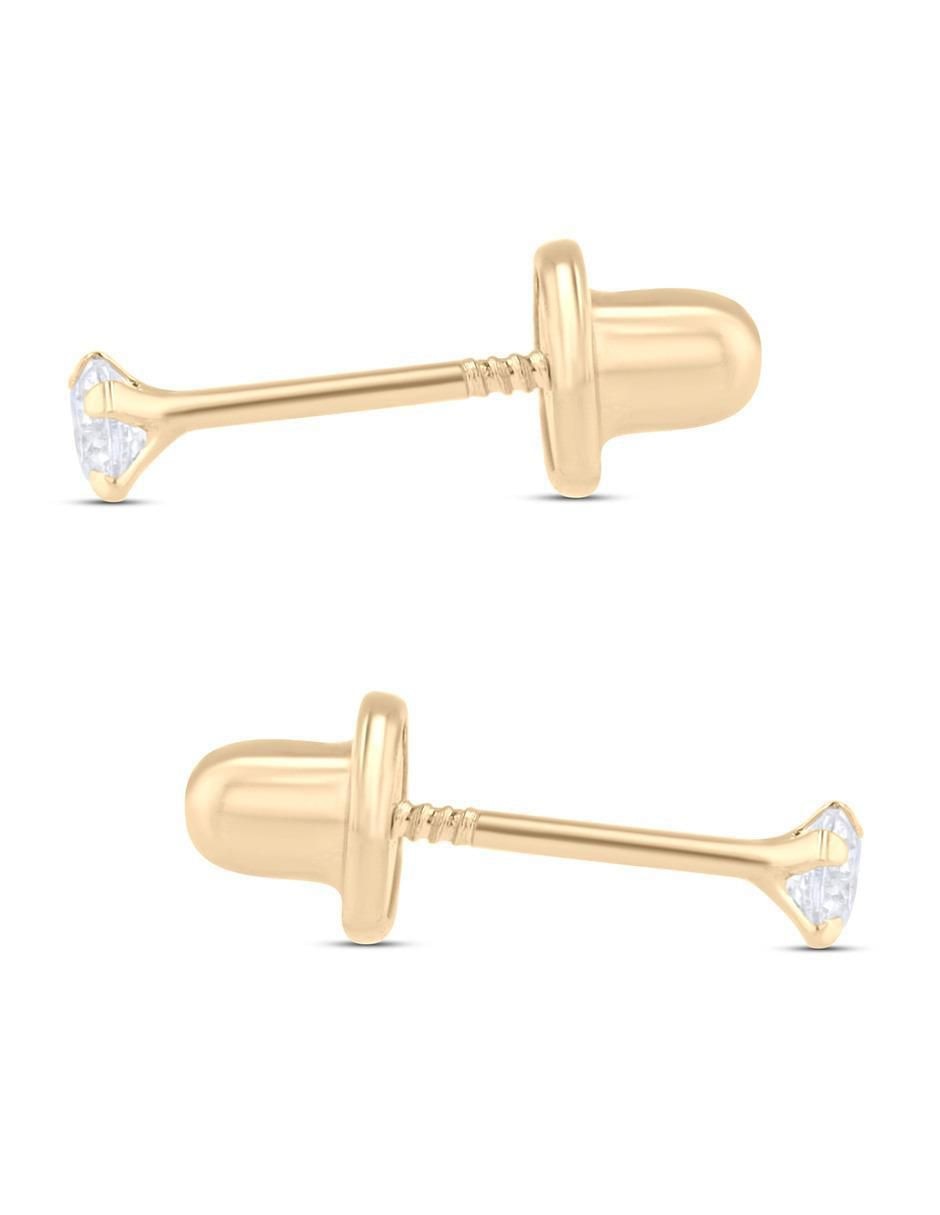 Broqueles circulares de oro amarillo 14 K con acabado brillante zirconia 3