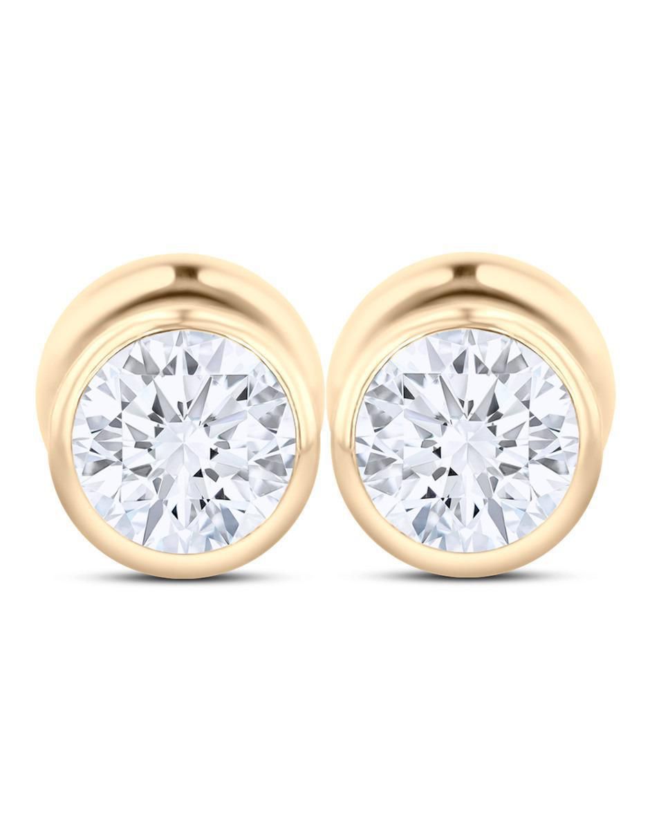 Broqueles circulares de oro amarillo 14 K con acabado brillante zirconia