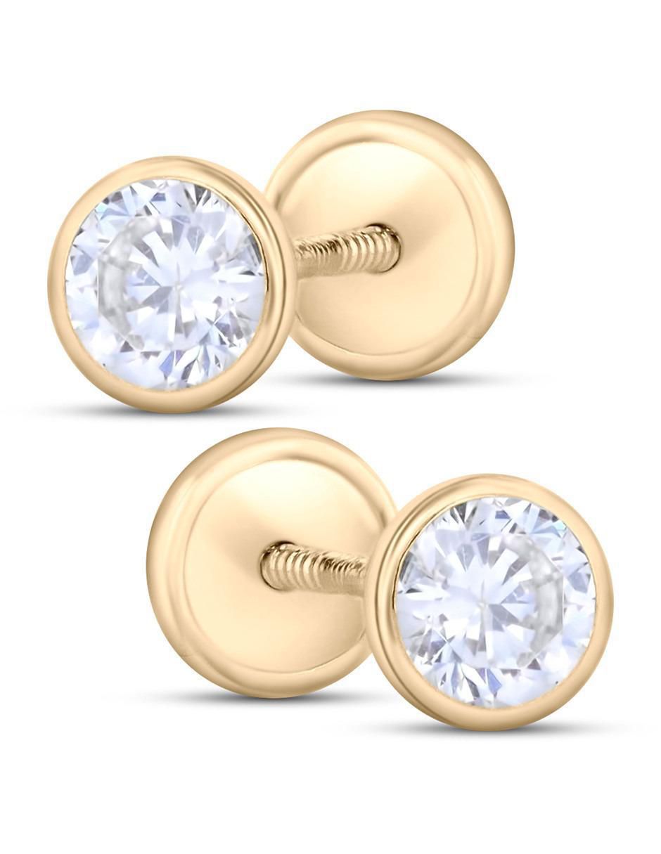 Broqueles circulares de oro amarillo 14 K con acabado brillante zirconia 2