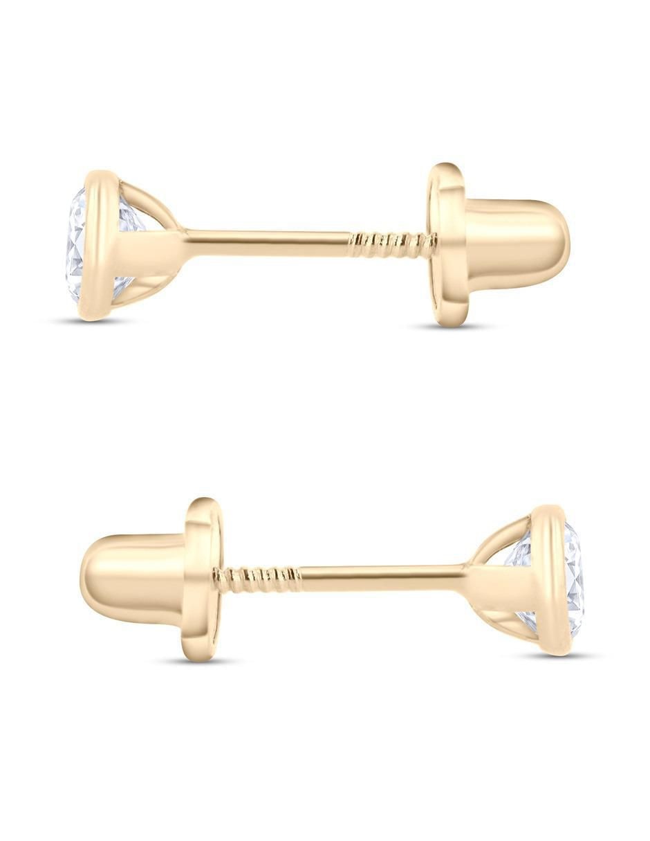Broqueles circulares de oro amarillo 14 K con acabado brillante zirconia 3