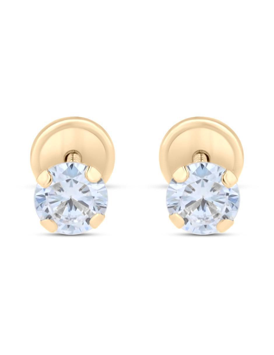 Broqueles circulares de oro amarillo 14 K con acabado brillante zirconia