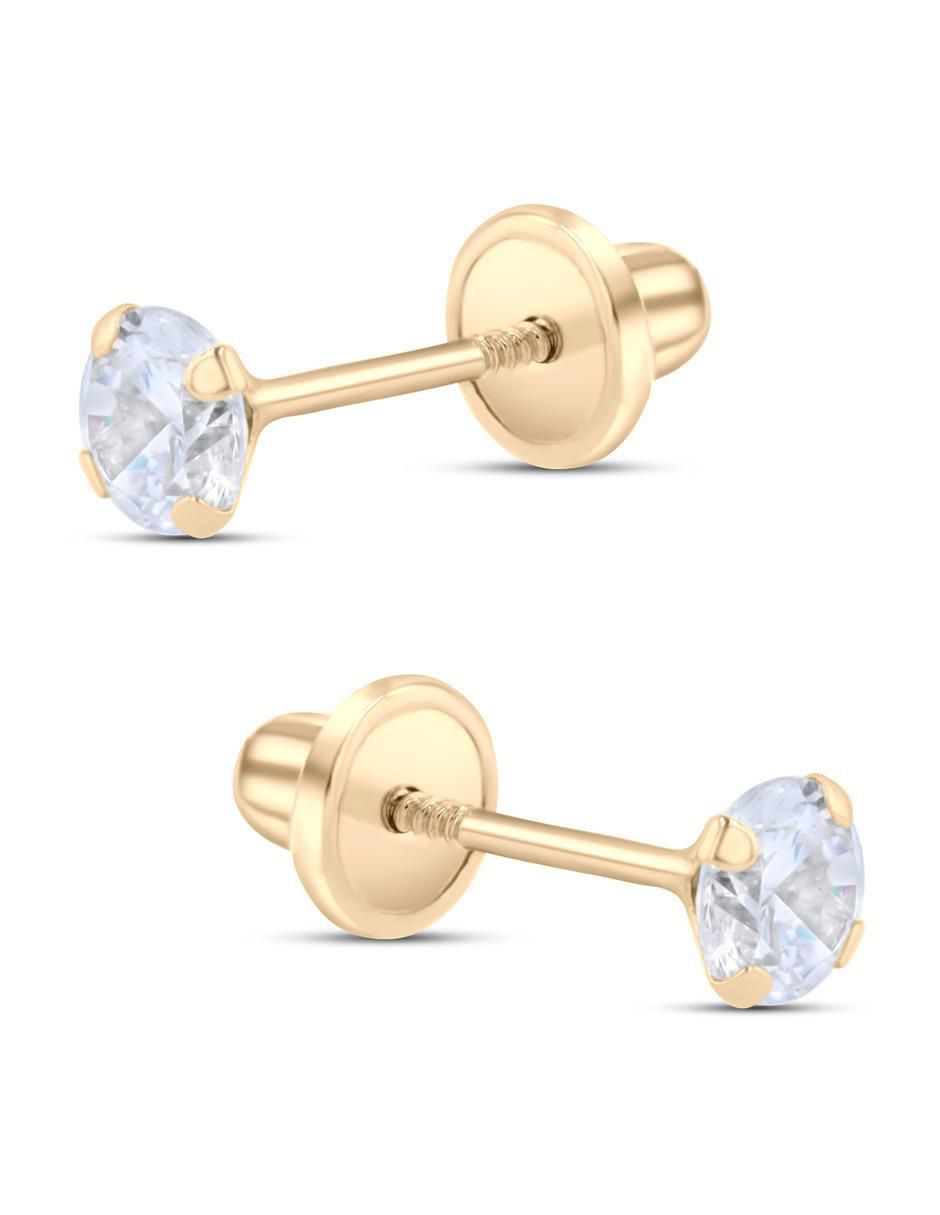 Broqueles circulares de oro amarillo 14 K con acabado brillante zirconia 2