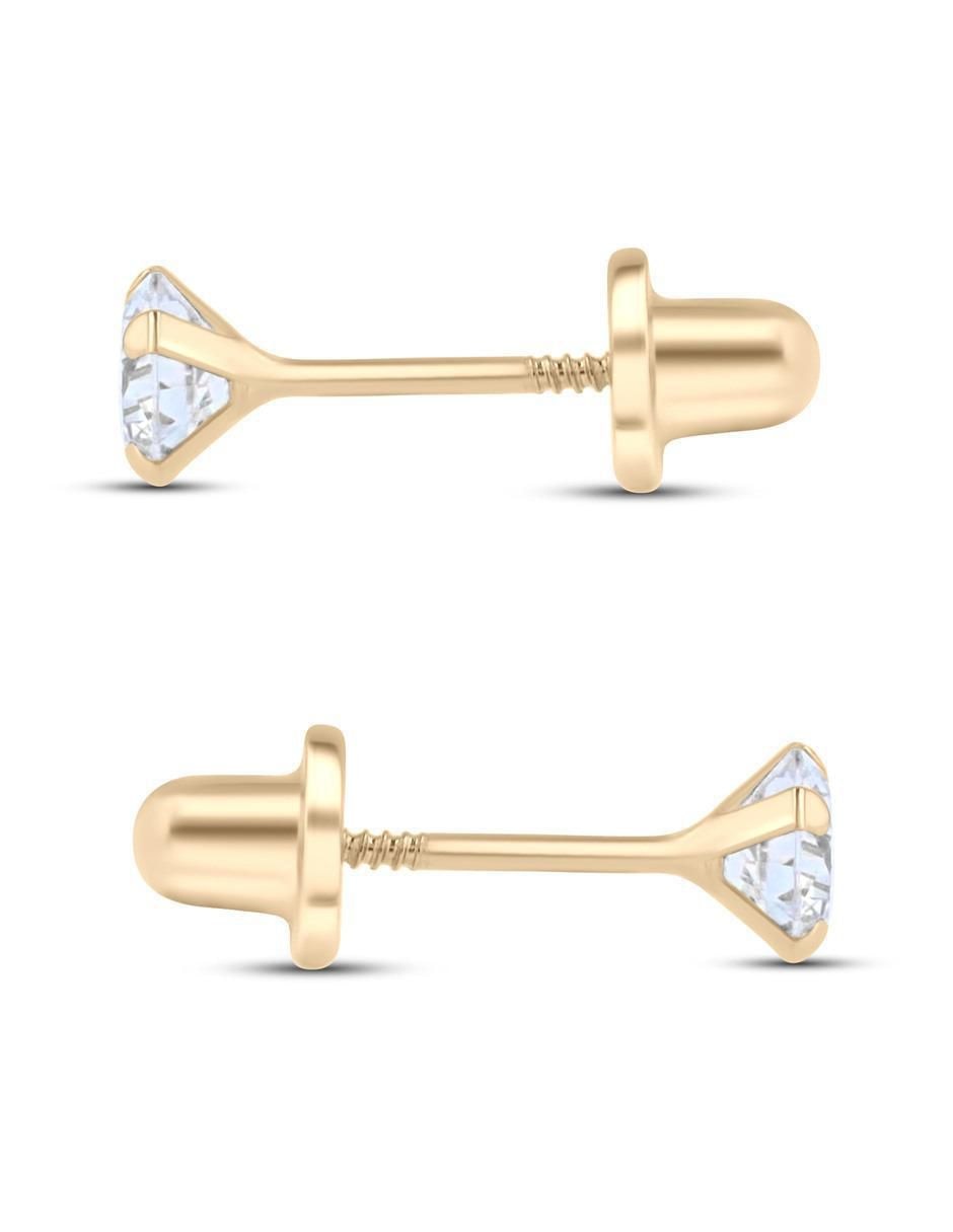 Broqueles circulares de oro amarillo 14 K con acabado brillante zirconia 3