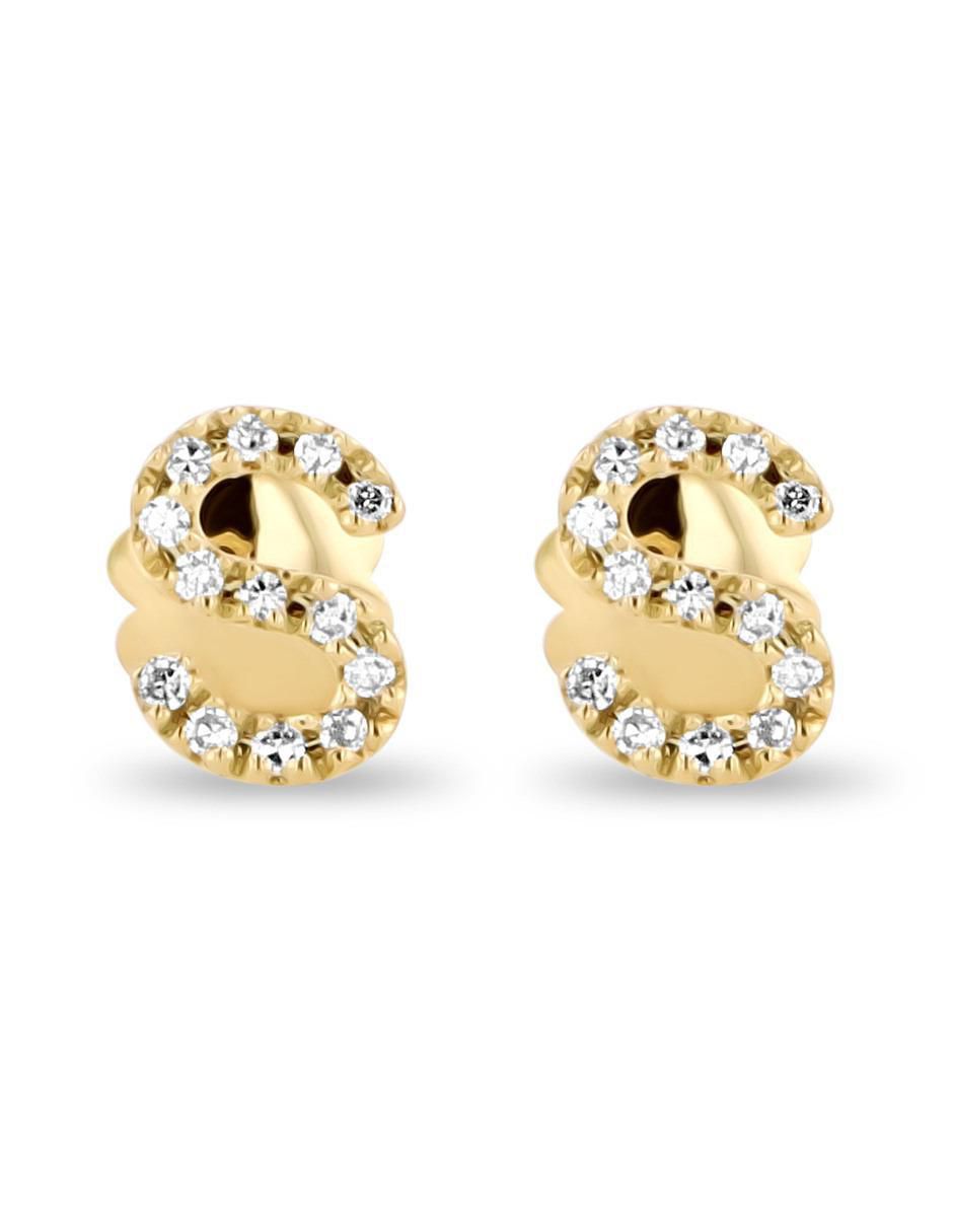 Broqueles de letra S de oro amarillo 14 K con acabado brillante diamante