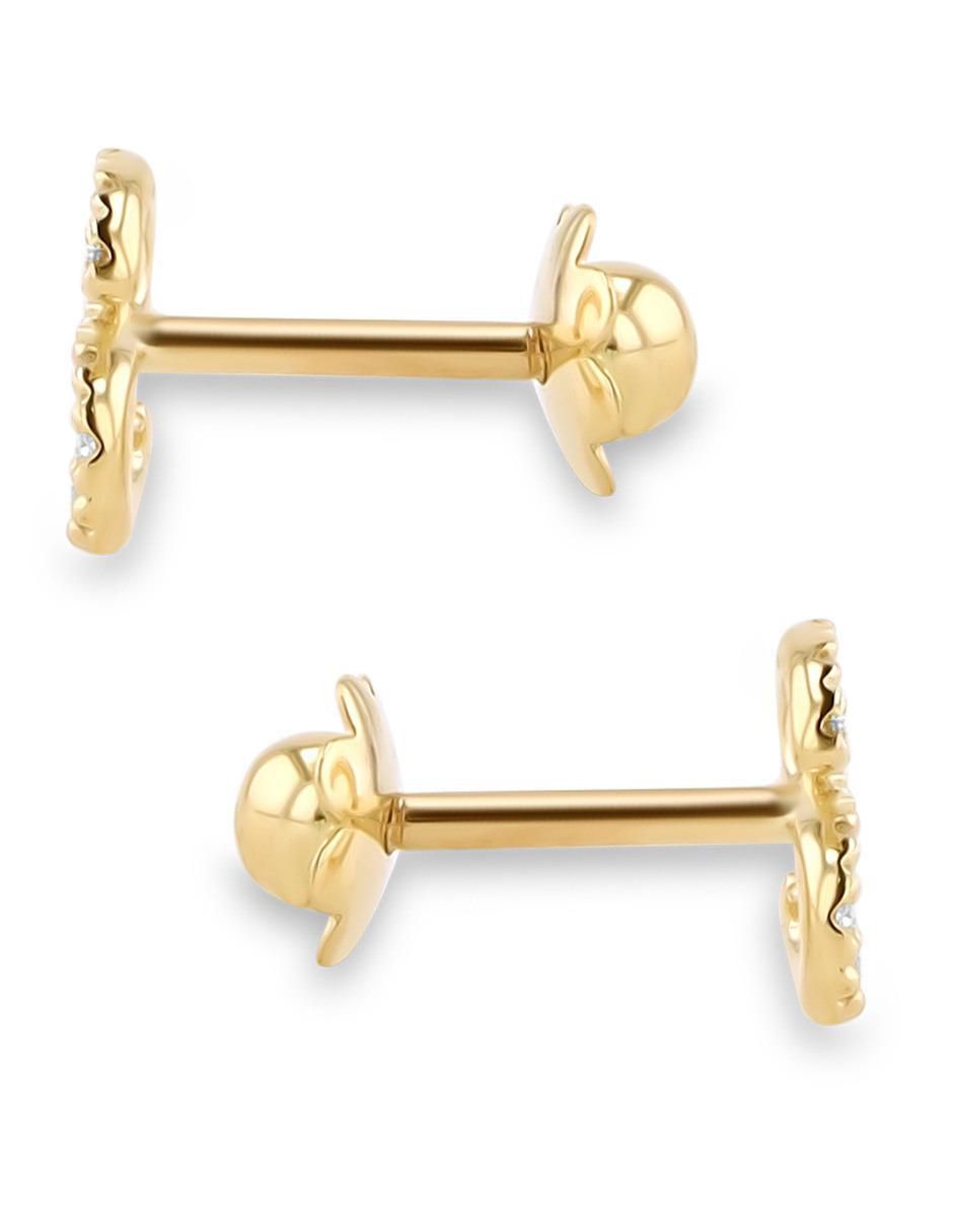 Broqueles de letra S de oro amarillo 14 K con acabado brillante diamante 3