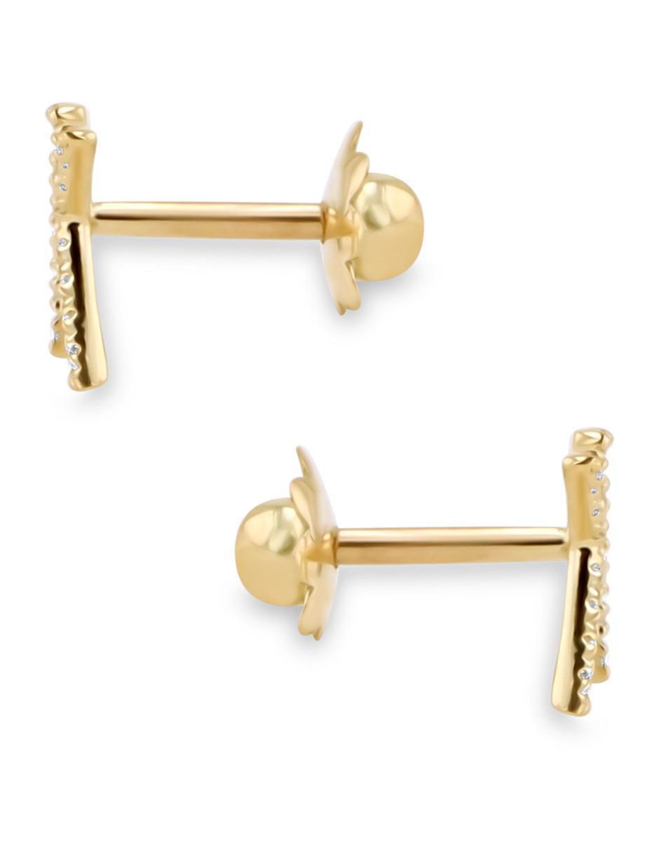 Broqueles de letra K de oro amarillo 14 K con acabado brillante diamante 4