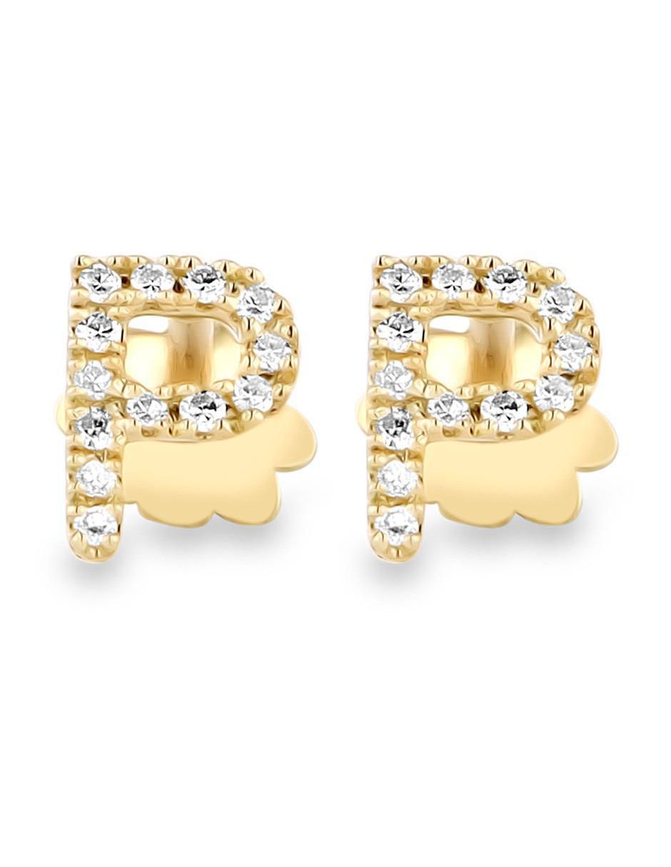 Broqueles de letra P de oro amarillo 14 K con acabado brillante diamante Broqueles de letra P de oro amarillo 14 K con acabado brillante diamante