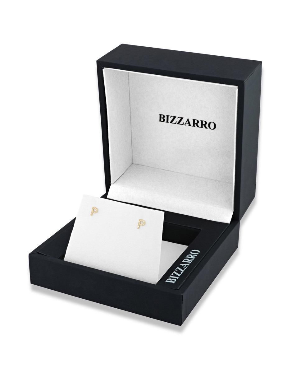 Broqueles de letra P de oro amarillo 14 K con acabado brillante diamante 4