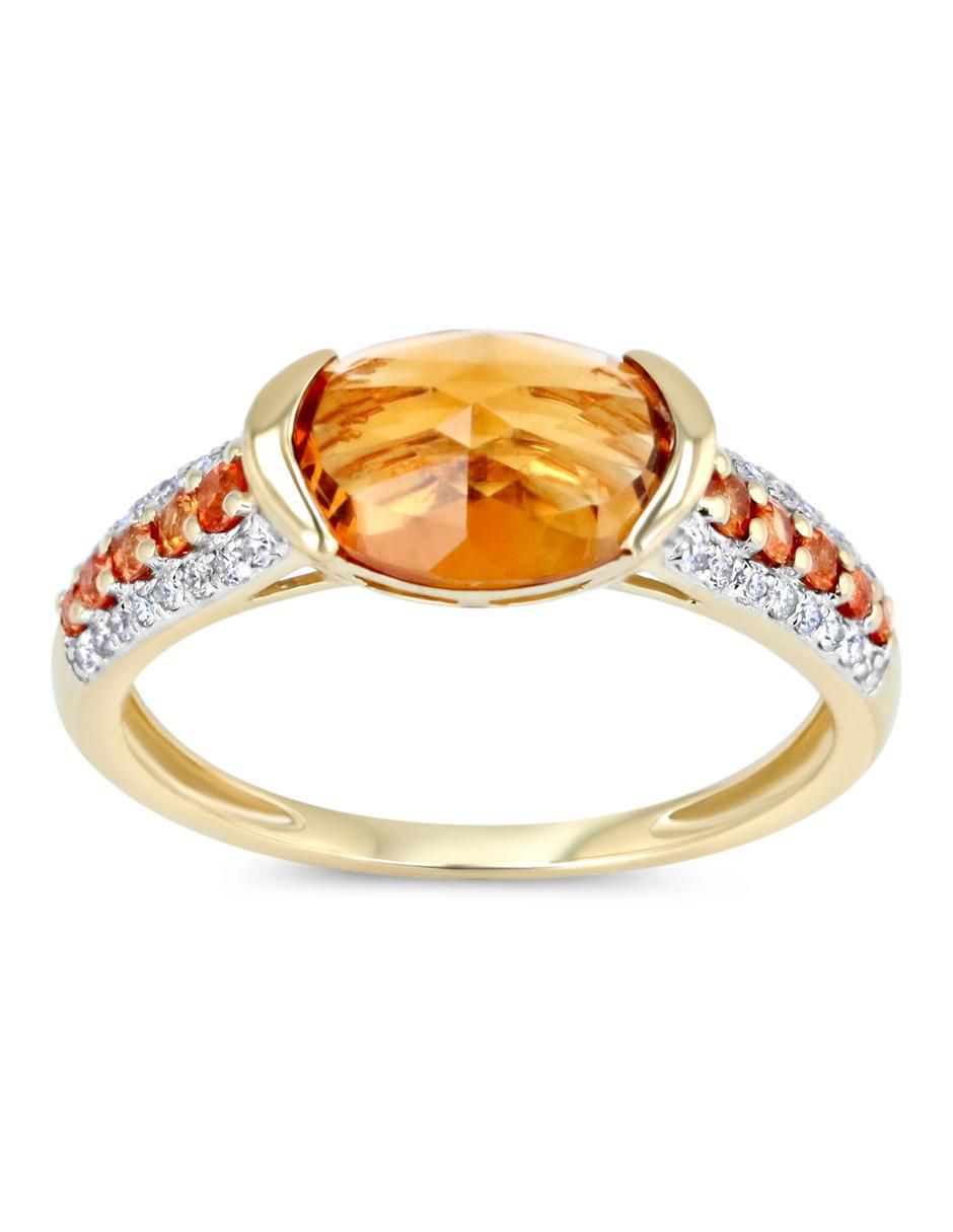 Anillo 14 K de oro amarillo citrina y diamante brillante