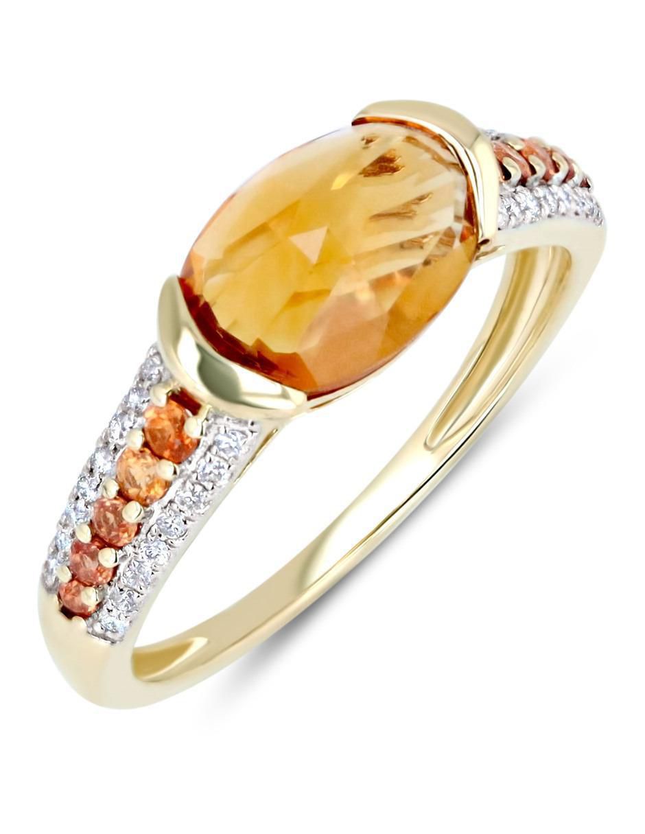 Anillo 14 K de oro amarillo citrina y diamante brillante 2