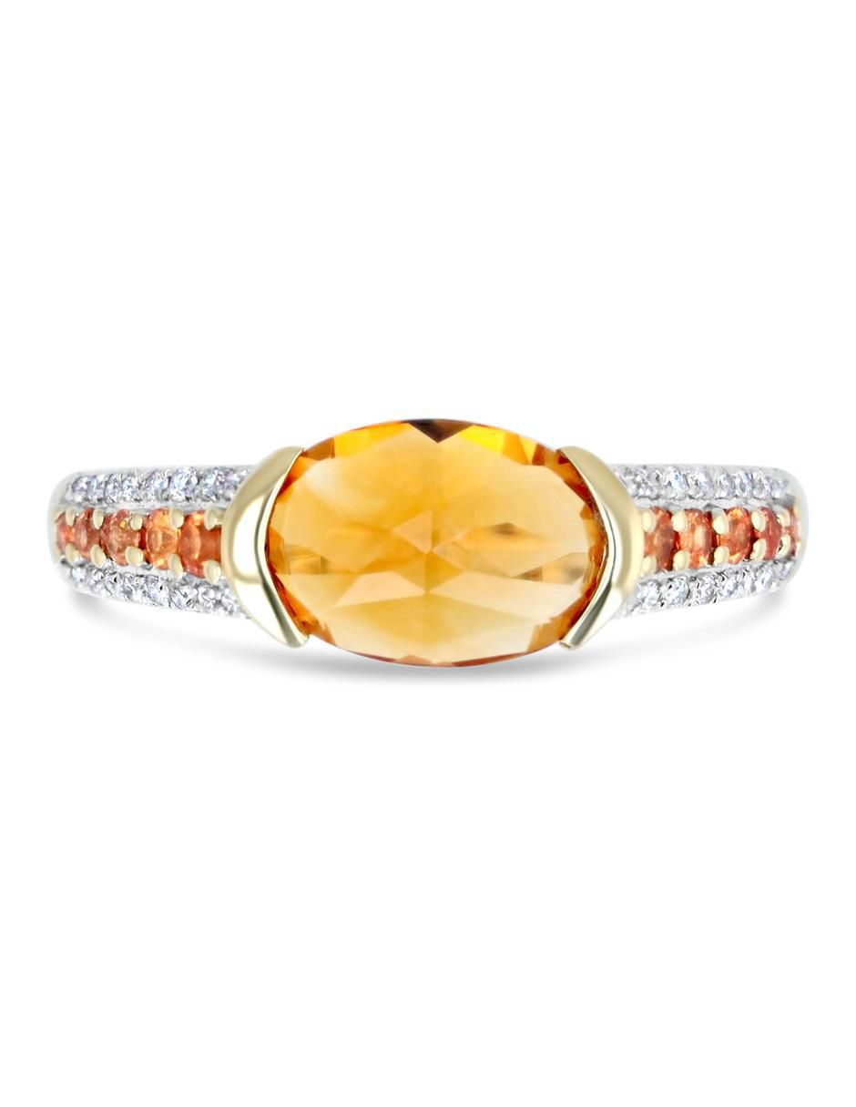 Anillo 14 K de oro amarillo citrina y diamante brillante 3