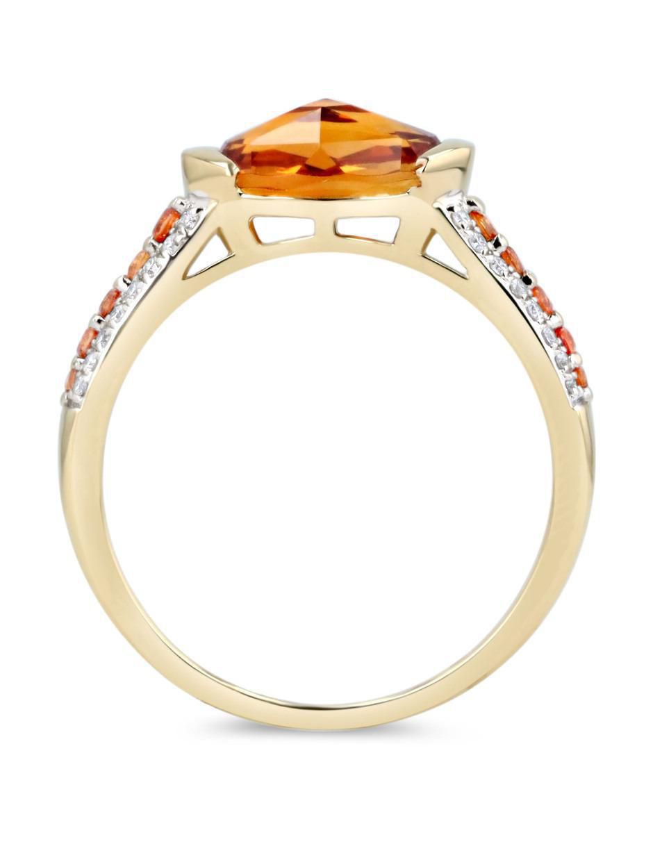 Anillo 14 K de oro amarillo citrina y diamante brillante 4