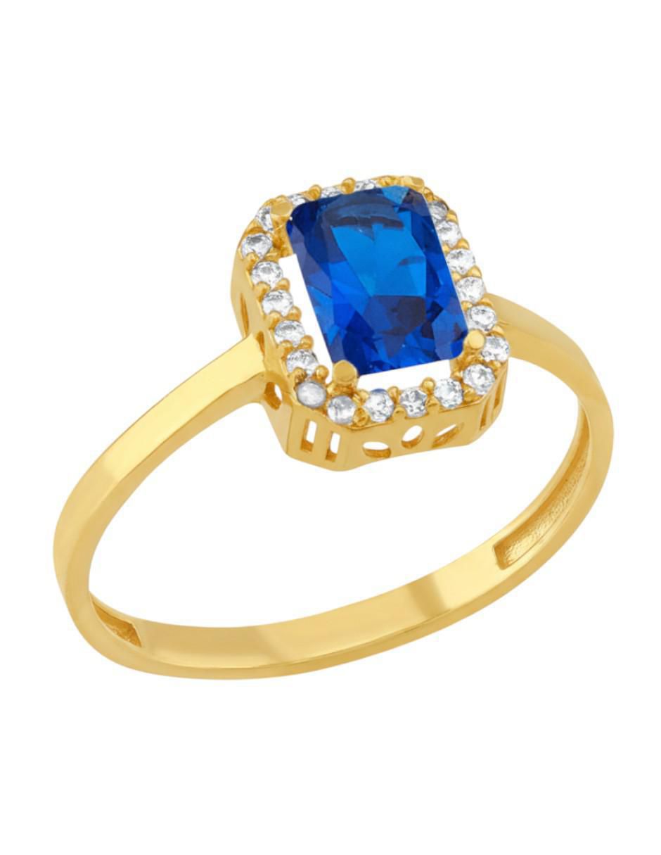 Anillo octagonal 10 k de oro zirconia brillante