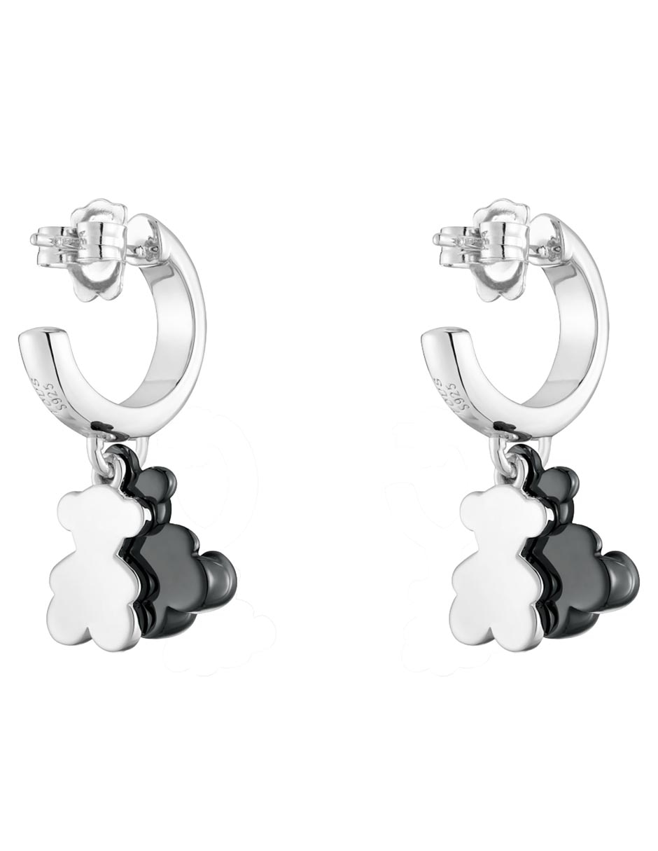 Aretes cortos de oso Bold Bear de plata con acabado brillante 3