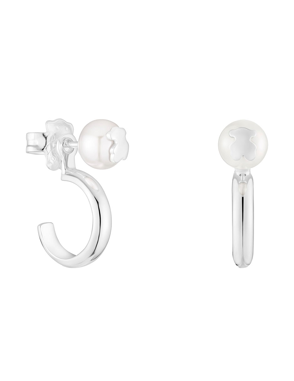 Broqueles de oso Icon Pearl de plata P 925 con acabado brillante