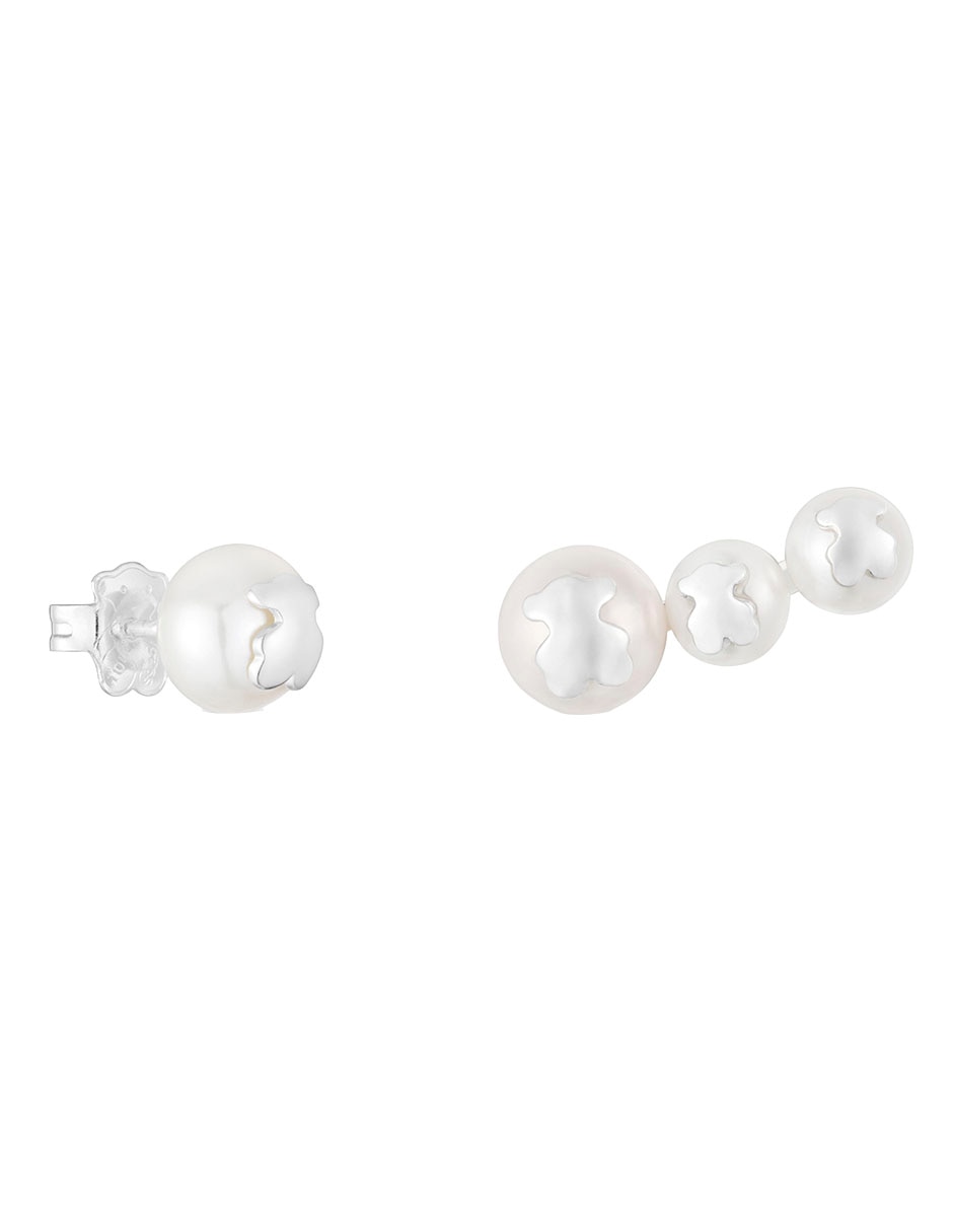 Broqueles de oso Icon Pearl de plata P 925 con acabado brillante perla