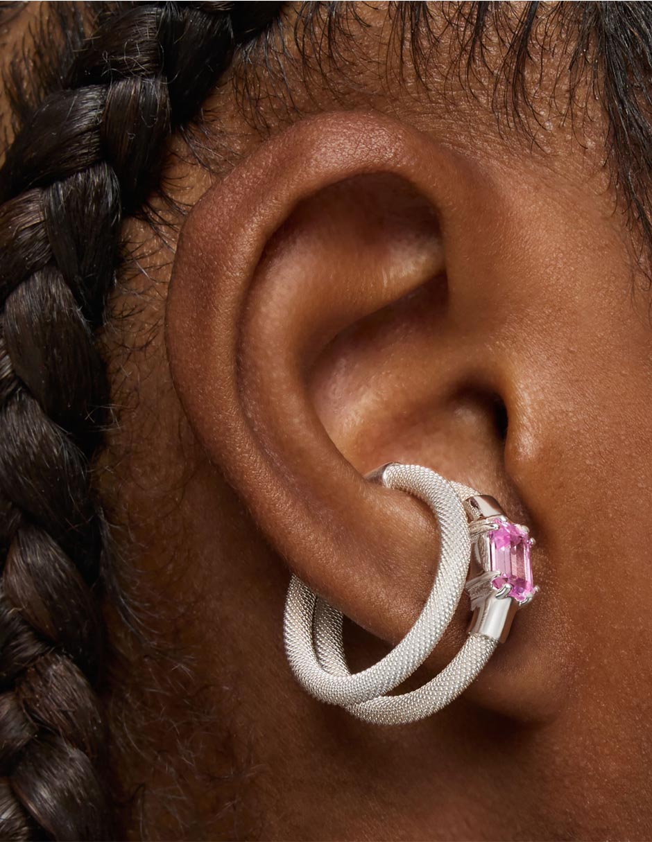 Aretes ear cuff Mesh LGG de plata P 925 con acabado brillante zafiro rosa 5