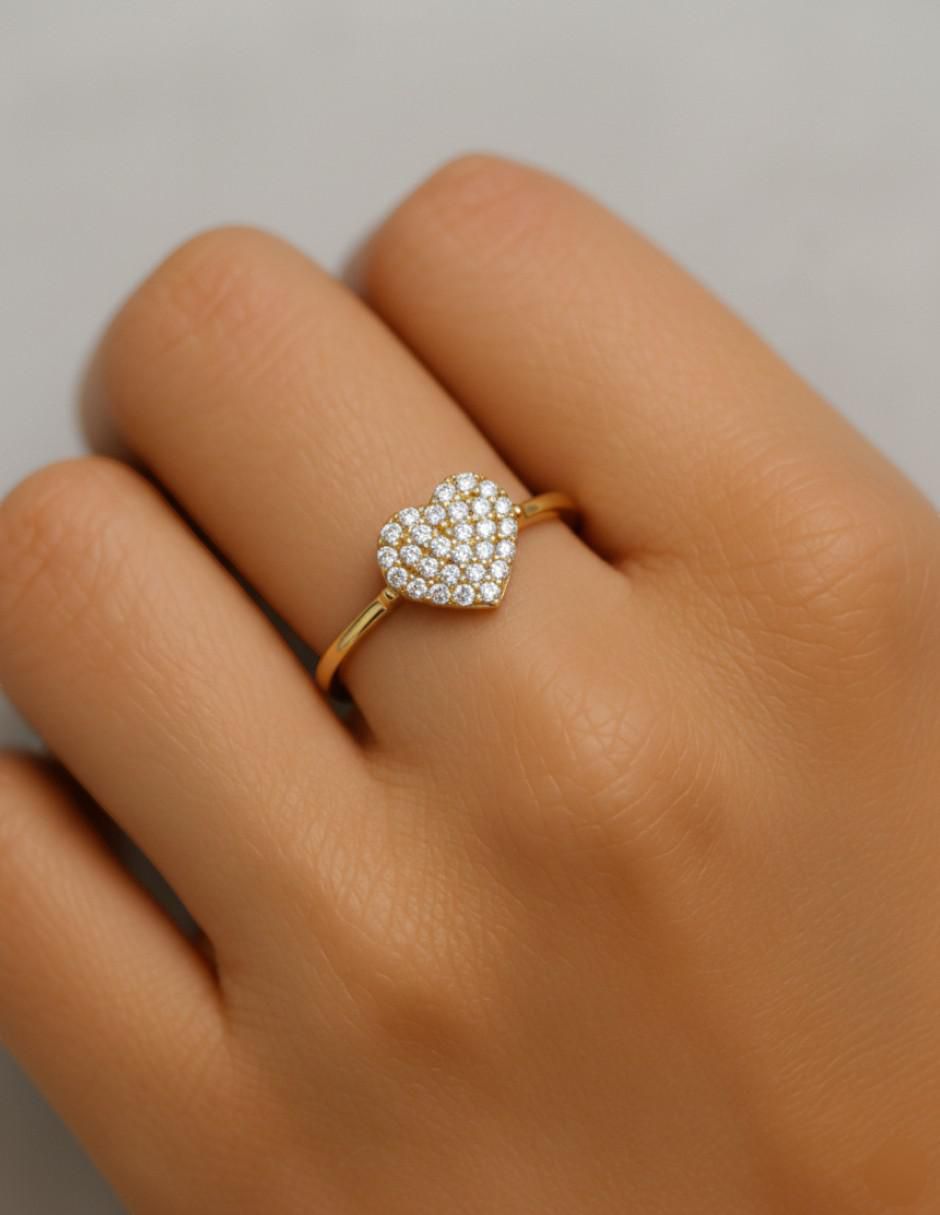 Anillo de corazón 10 k de oro zirconia brillante 4