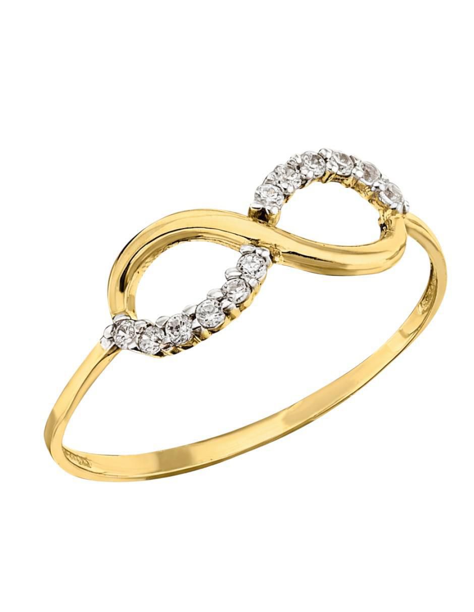 Anillo de infinito 10 k de oro zirconia brillante