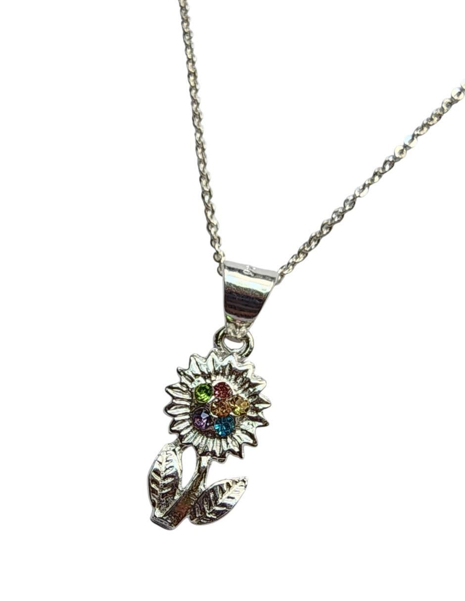 Collar con dije de flor de plata P 925 3