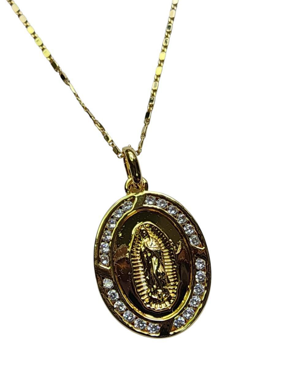 Collar con dije de virgen de oro laminado 14 K 3