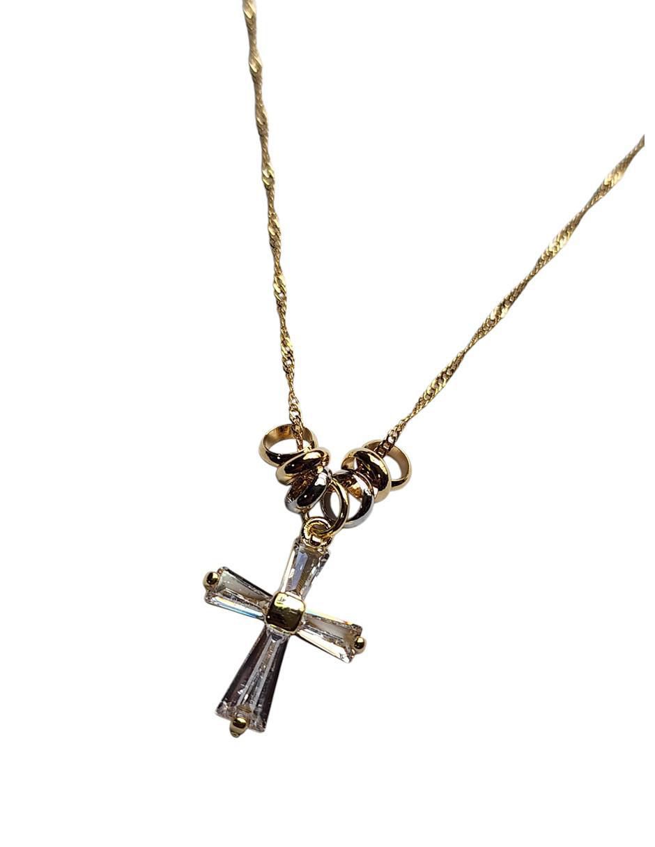 Collar con dije de cruz de oro laminado 14 K 2
