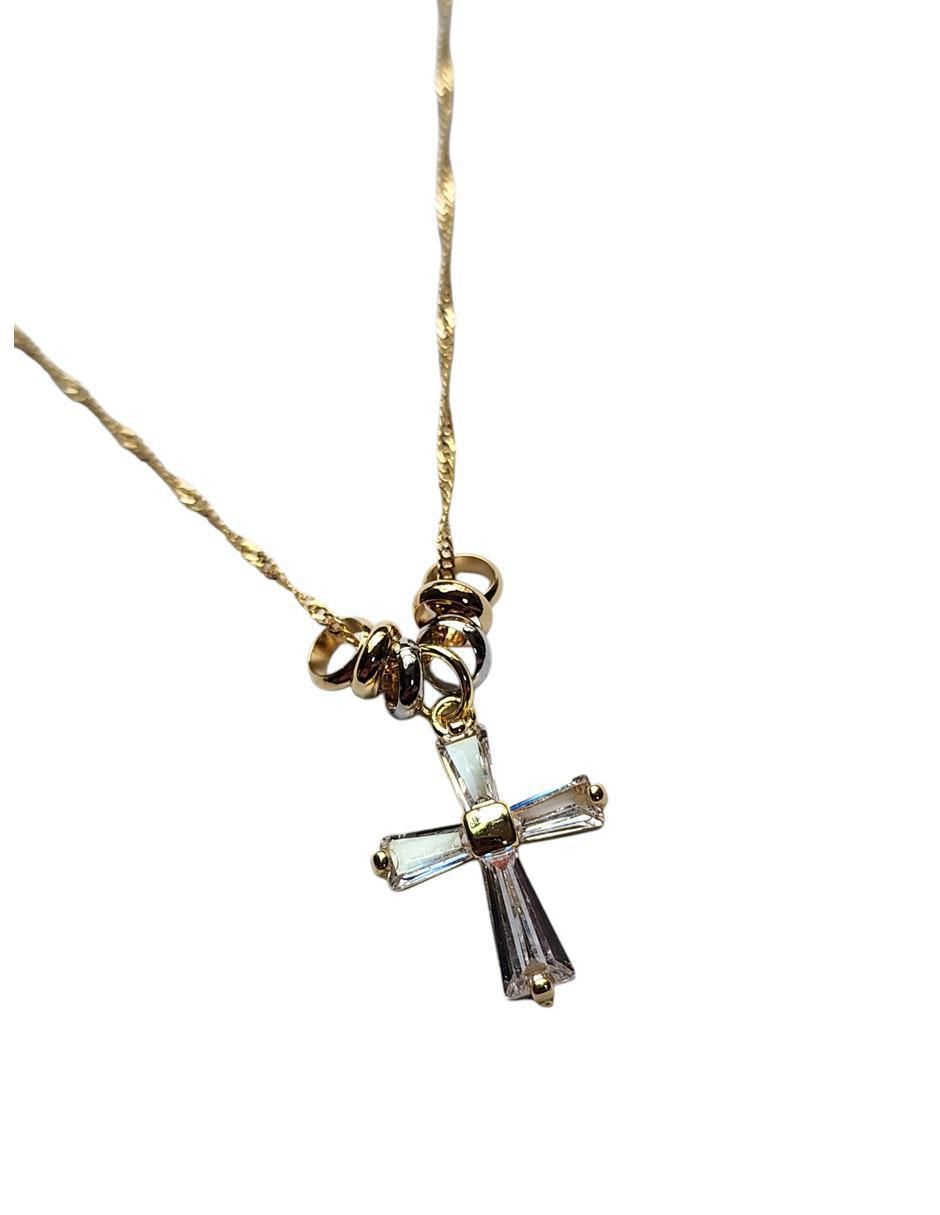 Collar con dije de cruz de oro laminado 14 K 3